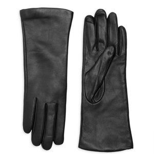 Saks Fifth Ave -Leather Cashmere Black Gloves